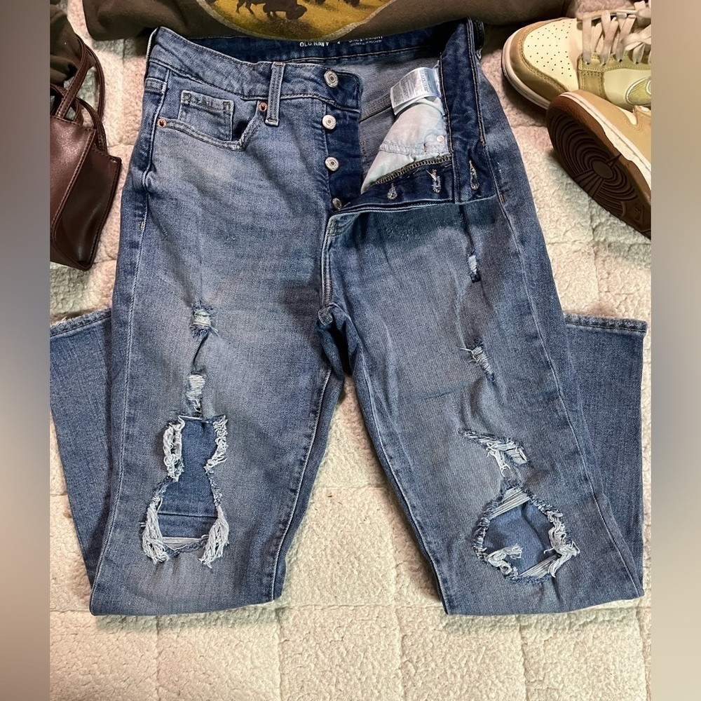 Old Navy OG Straight Button-Fly Closed Distressed Jeans Women's Size 4